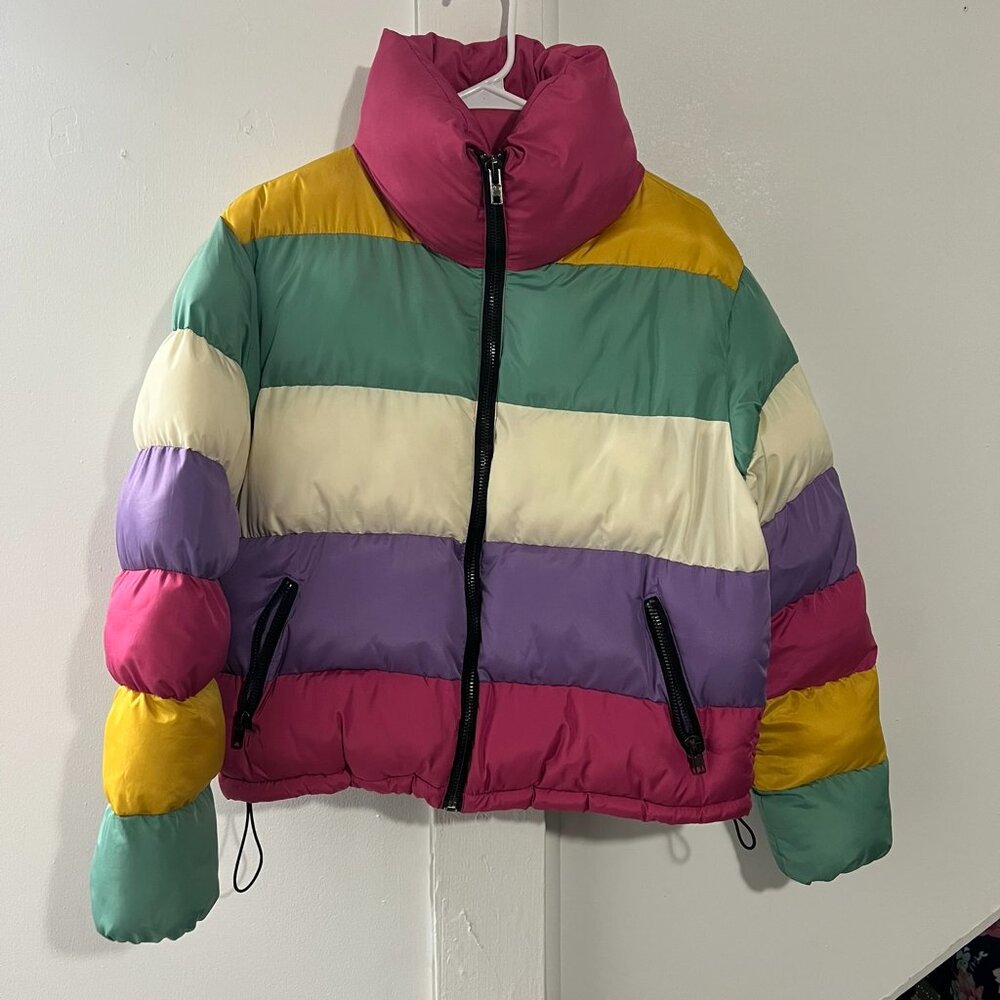 Multi-color Rainbow Puffer Coat